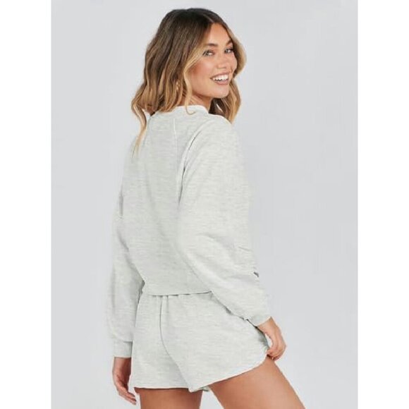 Oversized Batwing Sleeve Lounge Set Soft Fabric Sweatsuit Top Shorts - Picture 4 of 8